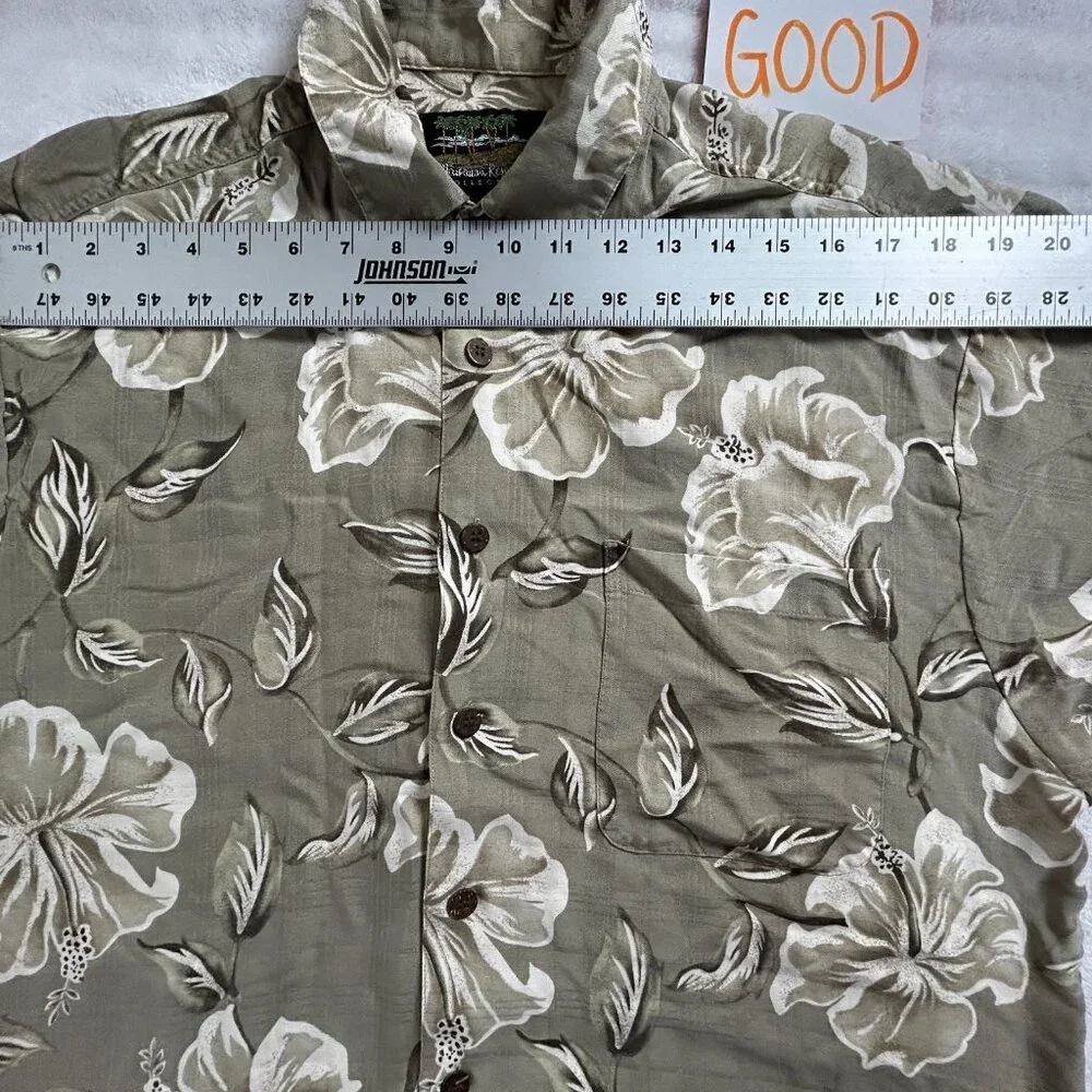 Hawaiian Reserve Collection Men's Hawaiian Shirt Silk Floral Green Size Medium